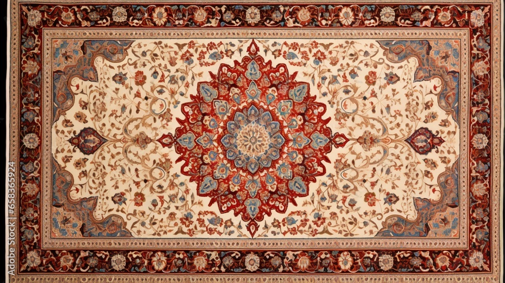 a traditional Persian rug, with its ornate borders and central medallion, representing timeless elegance and craftsmanship - obrazy, fototapety, plakaty 