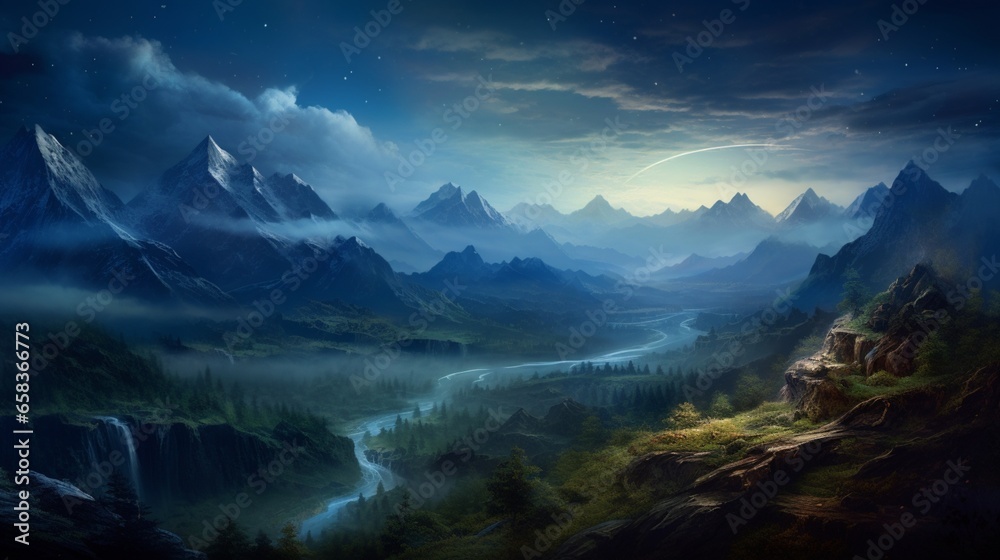 a valley at twilight, where the world seems to hold its breath in anticipation of the night's mysteries