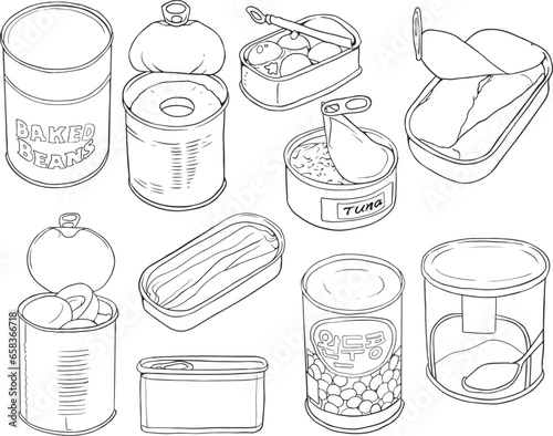 Food Cans. line vector set 