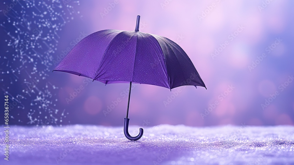  a purple umbrella sitting on top of a snow covered ground.  generative ai
