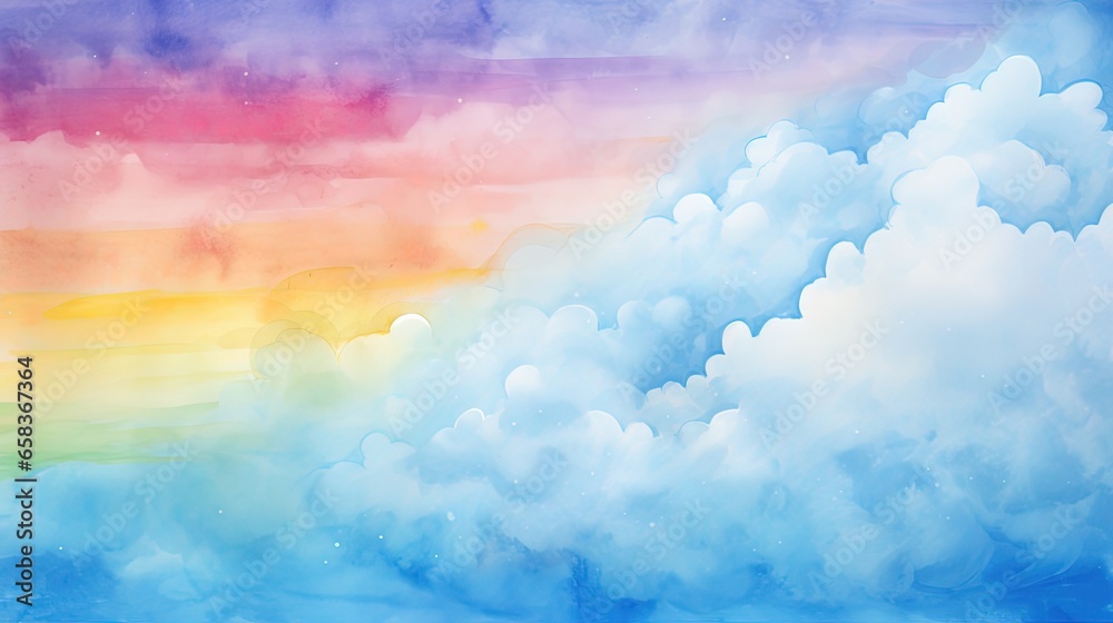 a painting of a rainbow in the sky with clouds in the foreground. generative ai a painting of a rainbow in the sky with clouds in the foreground. generative ai