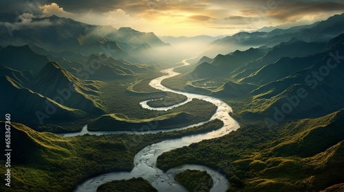 a valley with a winding river, as if nature has carved its own masterpiece into the heart of the earth