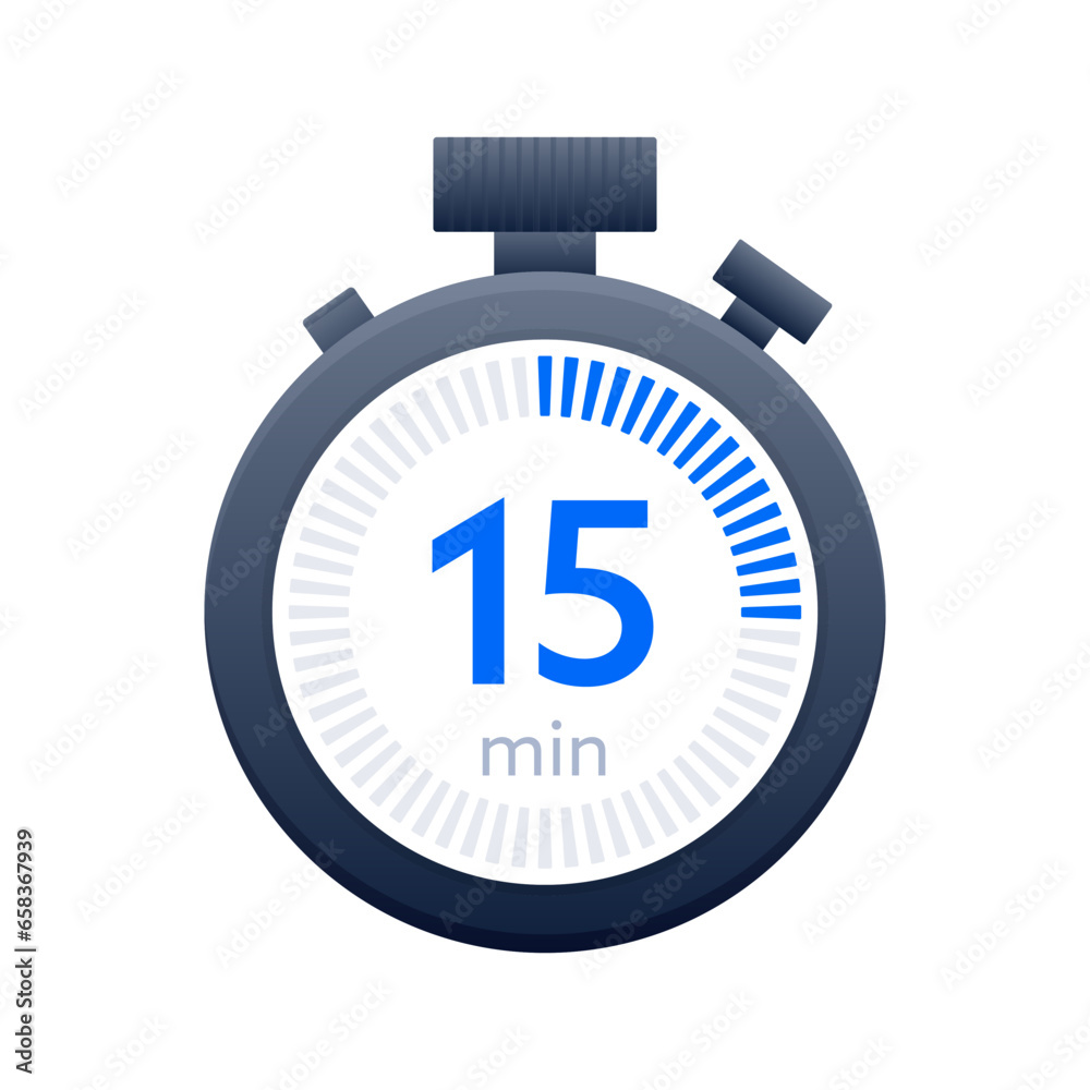 15 min timer and Stopwatch icons. Countdown symbol. Kitchen timer icon. Vector illustration 15 min timer and Stopwatch icons. Countdown symbol. Kitchen timer icon. Vector illustration