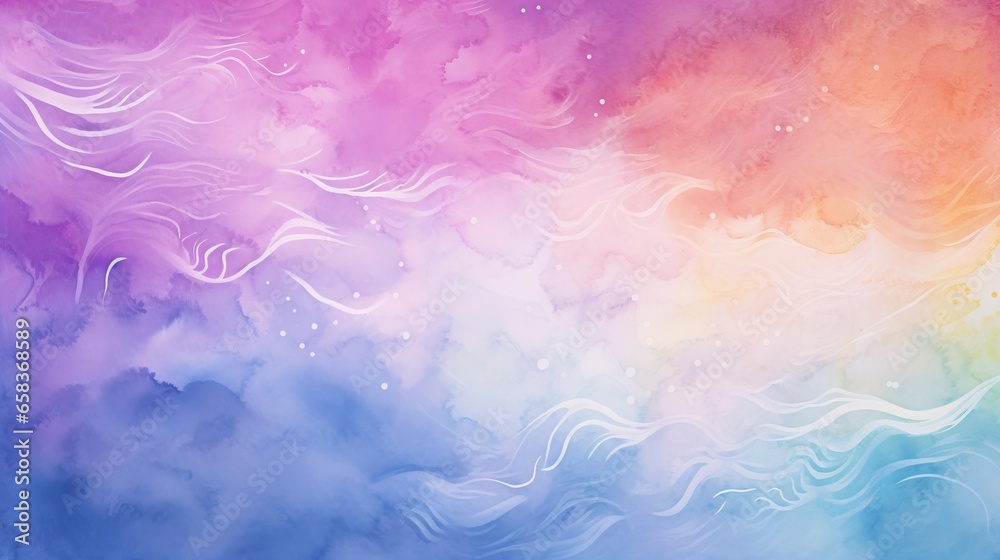  a painting of a rainbow colored sky with clouds and stars.  generative ai