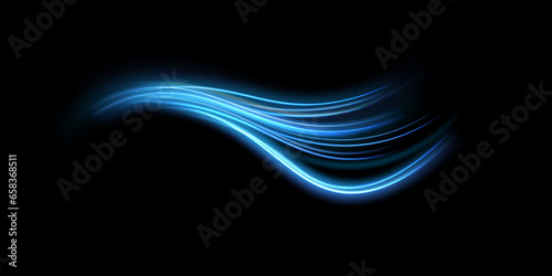 Glowing wavy lines on transparent background. Magic sparkle trail. Luminous wavy comet effect.