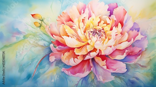  a painting of a large pink flower on a blue background.  generative ai