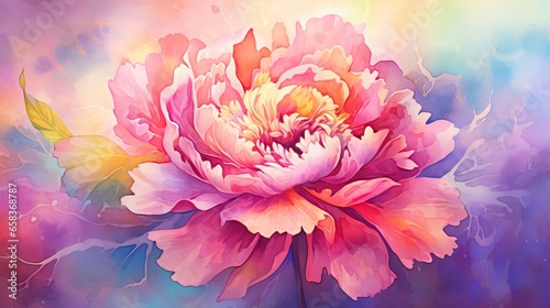  a painting of a large pink flower on a blue background.  generative ai