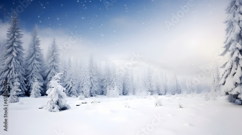 Winter landscape with snowy fir trees © Prasanth