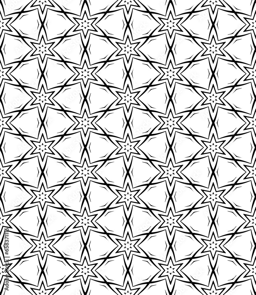 Black and white seamless abstract pattern. Background and backdrop. Grayscale ornamental design. Mosaic ornaments. Vector graphic illustration. EPS10. Black and white seamless abstract pattern. Background and backdrop. Grayscale ornamental design. Mosaic ornaments. Vector graphic illustration. EPS10.
