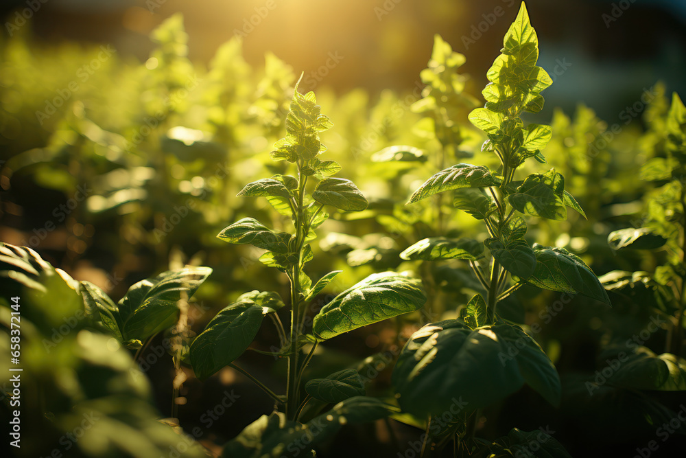 Fototapeta premium A genetically modified crop thriving in a field, sparking conversations about sustainable and ethical agriculture. Concept of ethical farming practices. Generative Ai.
