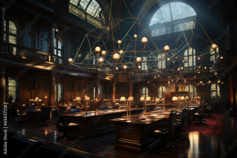 A courtroom scene where legal and ethical aspects of genetic patents are being discussed. Concept of legal and ethical boundaries. Generative Ai.