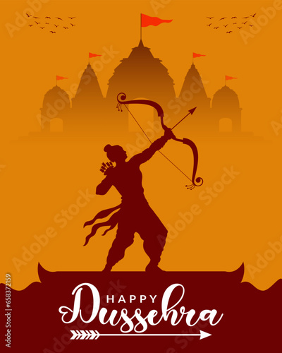 Happy Dussehra silhouette style hindu festival vector illustration. © Pobitro