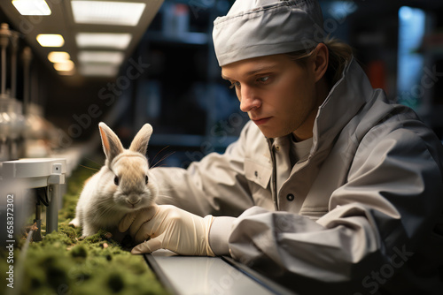 A laboratory technician ensuring the humane treatment of research animals  emphasizing ethical animal testing. Concept of ethical animal welfare. Generative Ai.