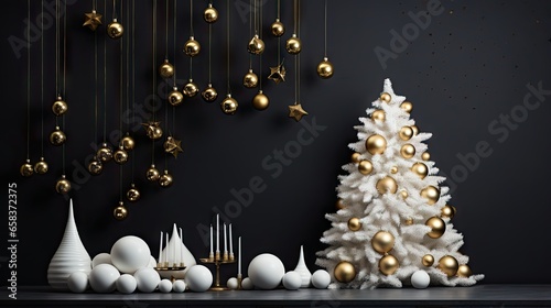 a white christmas tree surrounded by gold and white ornaments and decorations. generative ai