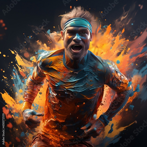 A sport driven graphic with a colorful athlete running
