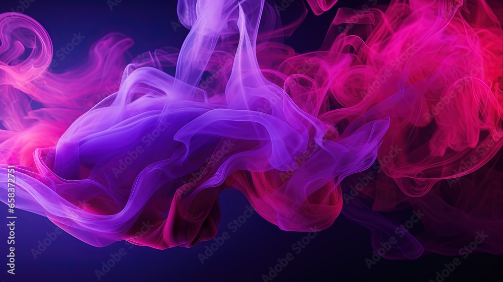  a close up of a pink and purple smoke on a black background.  generative ai