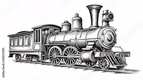 A classic steam locomotive brought to life through intricate engraving..