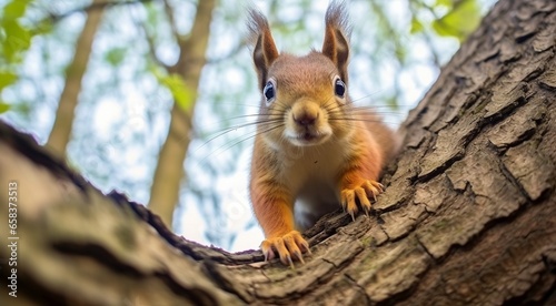 close-up of cute squirrel in the park, cute squirrel in the forest, squirrel in the woods, close-up of pretty squirrel © Gegham