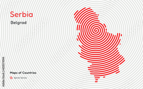 Creative map of Serbia. Political map. Capital Belgrad. World Countries vector maps series. Spiral fingerprint series 