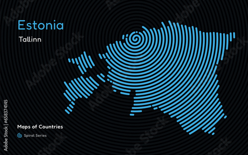 Creative map of Estonia. Political map. Capital Tallinn. World Countries vector maps series. Spiral fingerprint series 