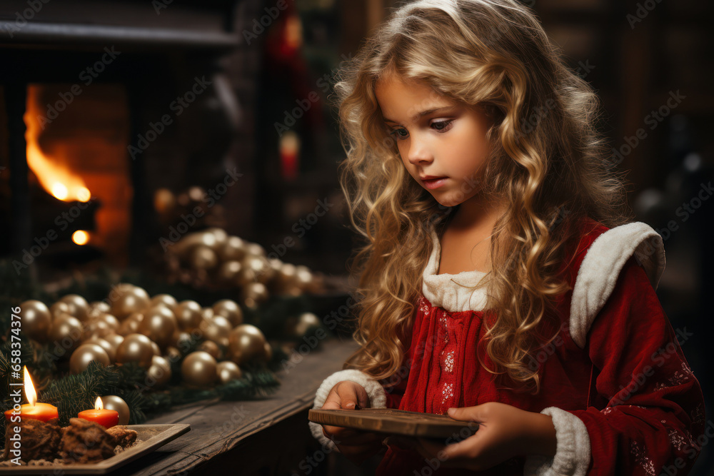 A child leaving out milk and cookies by the fireplace for Santa on Christmas Eve. Generative Ai. A child leaving out milk and cookies by the fireplace for Santa on Christmas Eve. Generative Ai.