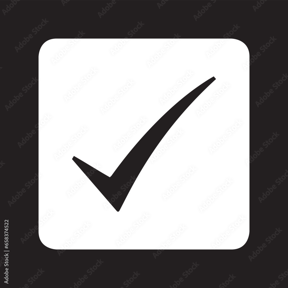 Check mark icon vector. Check mark logo design. Check mark vector icon illustration in square isolated on black background Check mark icon vector. Check mark logo design. Check mark vector icon illustration in square isolated on black background