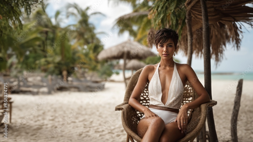 mexican woman enjoying life in a beach tulum, Mexico, Cancun in summer