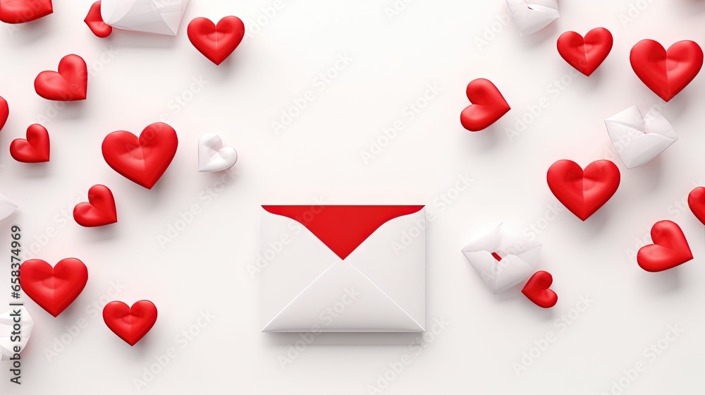 a red envelope surrounded by hearts and hearts on a white background. generative ai a red envelope surrounded by hearts and hearts on a white background. generative ai