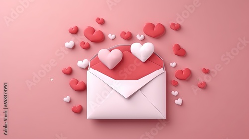  an envelope with hearts coming out of it on a pink background. generative ai