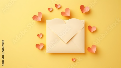  an envelope with hearts coming out of it on a yellow background. generative ai