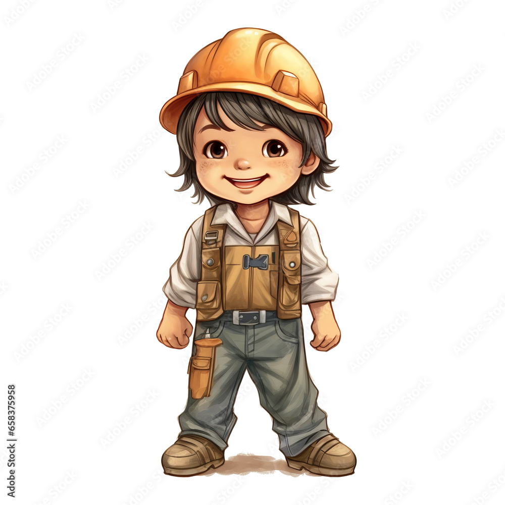 Draw a little boy smiling wearing constructor clothes on transparent background Draw a little boy smiling wearing constructor clothes on transparent background