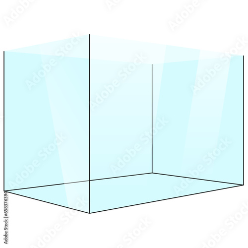 glass aquarium tank, transparent clear fishtank with black dresses and light reflection reflected in the glass graphic illustrations 