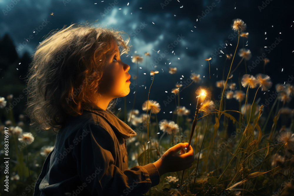 Fototapeta premium A dreamer's wish upon a falling star, hoping their dreams will come true. Generative Ai.