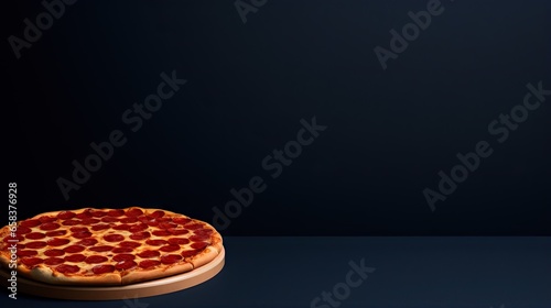  a pepperoni pizza sitting on top of a wooden plate. generative ai