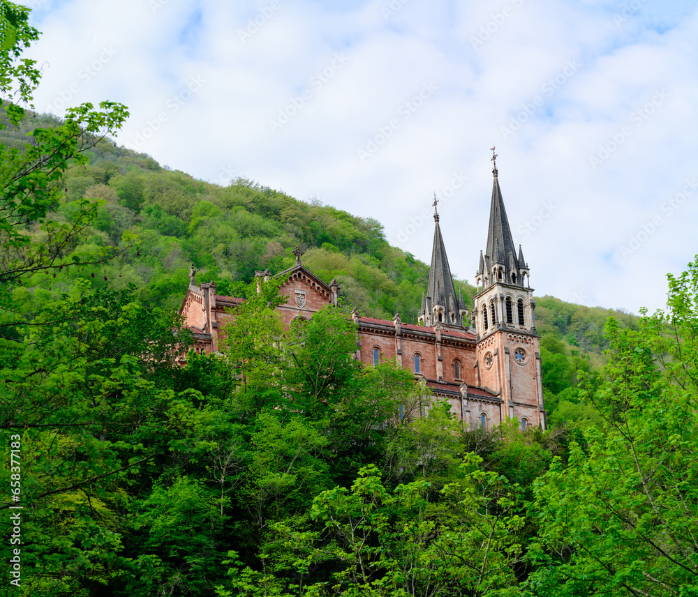 View on Basilica de Santa Maria la Real de Covadonga, Asturias, North of Spain