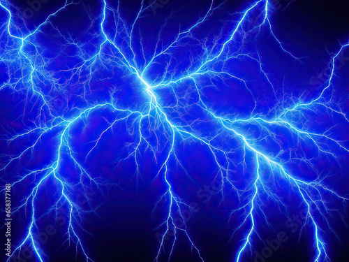 Electric background blue lightning on a black background. © Romaboy