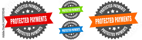 protected payments sign. round ribbon label set. Seal