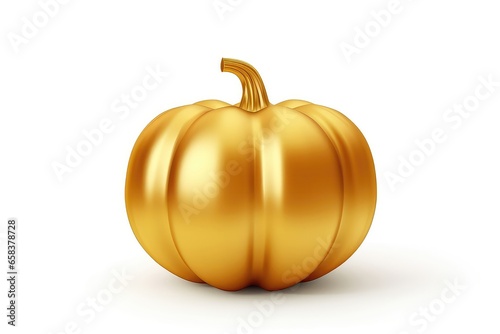 Shining Golden Pumpkin Isolated On White. Сoncept 1. Halloween Decorations 2. Golden Pumpkin 3. Isolated Object 4. White Background