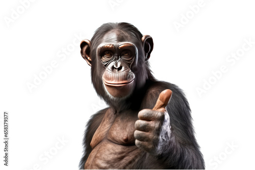A monkey giving a thumbs up isolated  on transparent background. generative ai photo