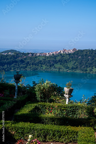 Slika na platnu Small historical town Nemi, view on green Alban hills overlooking volcanic crate