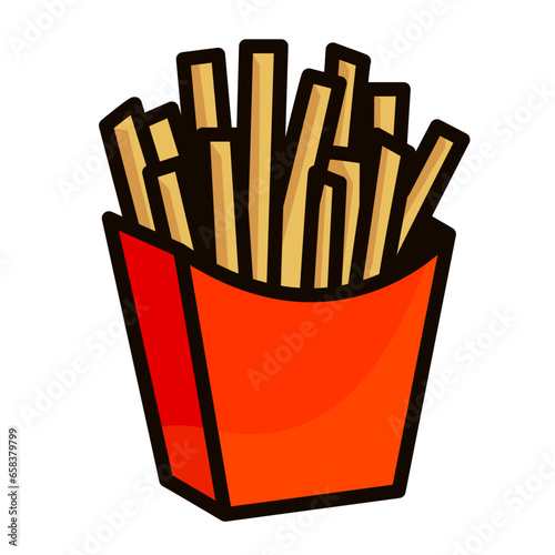 box of french fries flat vector illustration clipart isolated on white background