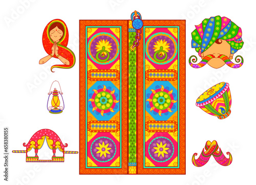 Culture of Rajasthan in Indian art style. Vector File.