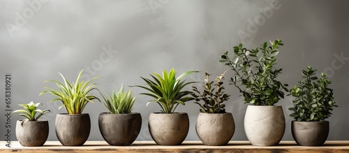 Eco friendly handmade plant decor with natural and recyclable materials like concrete and cement photo