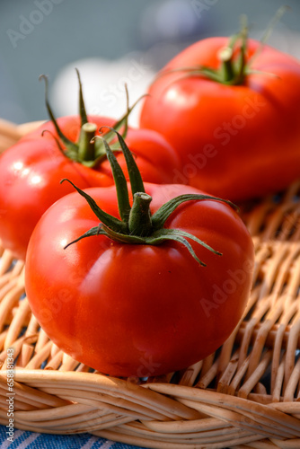 Sweet tasty ripe red french tomatoes on farmers market in Provence in summer photo