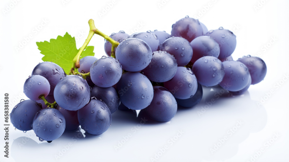 Fototapeta premium Isolated Blue Grapes Bunch on White Background