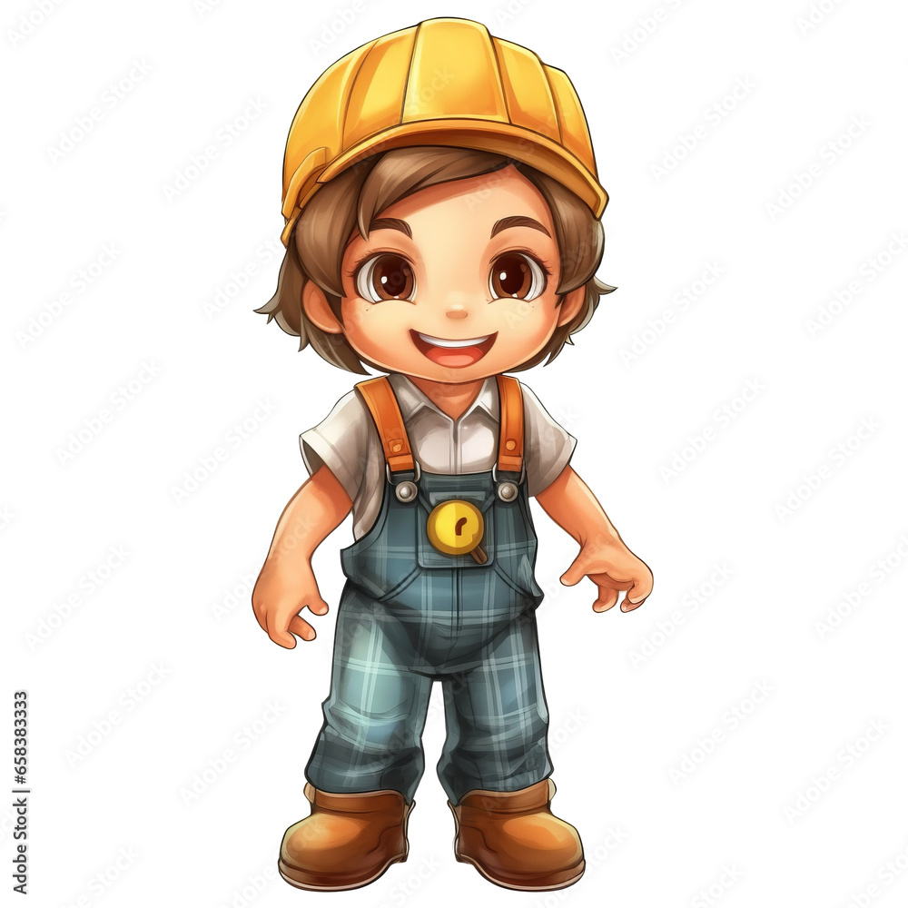 Draw a little boy smiling wearing constructor clothes on transparent background Draw a little boy smiling wearing constructor clothes on transparent background