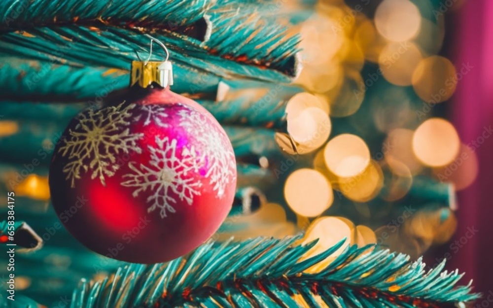 Christmas and new year decoration bauble on christmas tree ai generated Christmas and new year decoration bauble on christmas tree ai generated