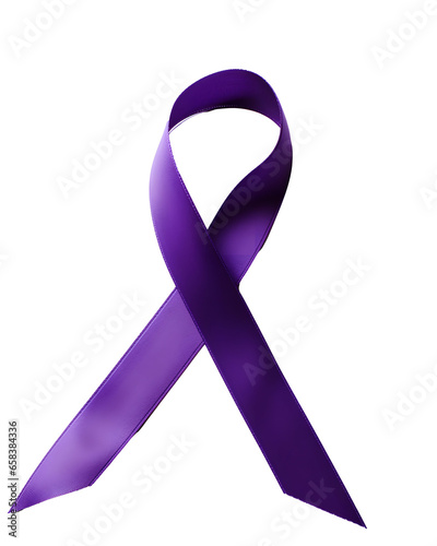 Purple color awareness ribbon, raise awareness for animal abuse, Alzheimer's disease, domestic violence, epilepsy, lupus, sarcoidosis, Crohn's disease and pancreatic cancer -  isolated on white photo
