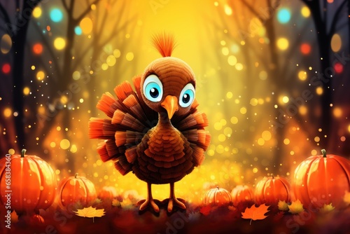 happy thanksgiving cute turkey in autumn illustration
