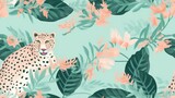  a leopard sitting on top of a lush green field of flowers.  generative ai